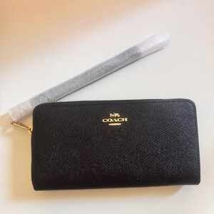 Coach Black Leather Wristlet with Gold Logo and detachable strap